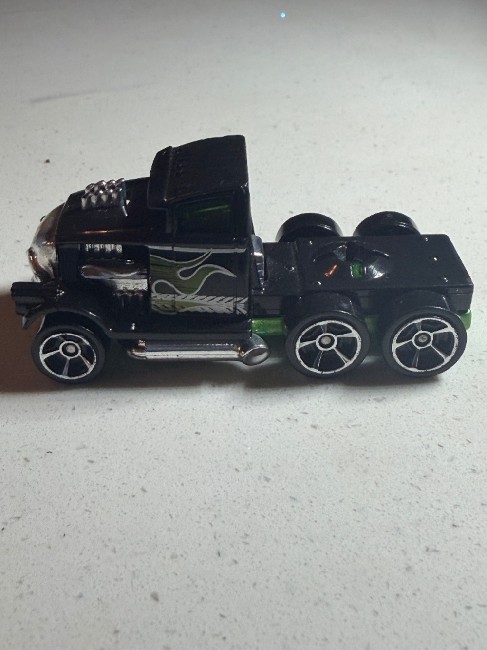 Mattel Hot Wheels “Bone Blazer” Toy Truck w/ Skull Black & Green Flames